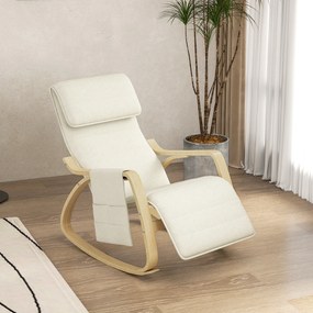 Cadeira relaxante basculante com apoio para os pés ajustável, bolso lateral e apoio para a cabeça, branco creme