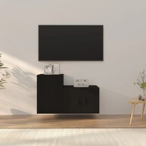 vidaXL 2 pcs conjunto móveis de TV derivados de madeira preto