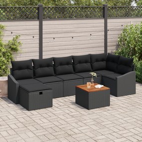 Conjunto de Sofá de Jardim de 8 Peças com Almofadas Preto Rattan Polié