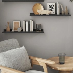 Conjunto 2 Prateleiras de parede em metal 10 x 40 x 2,5 cm Molduras pretas