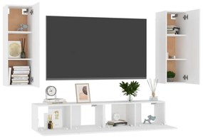 4 pcs conjunto de móveis de TV contraplacado branco