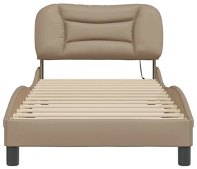 Estrutura cama c/ luzes LED 90x190 cm couro artif. cappuccino