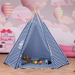 HOMCOM Tenda Infantil Tipi infantil estilo indiano com janela para cobrir o piso e 2 almofadas Bolsa de transporte 200x200x170 cm Azul