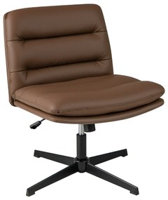 Cadeira de escritório com assento e encosto confortáveis, cadeira sem braços de couro sintético com base cruzada cinza