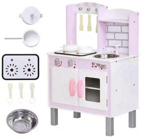 HOMCOM Cozinha de brinquedo para crianças acima de 3 anos educativo com espaço de armazenamento e som 55x 30x 80cm rosa | Aosom Portugal