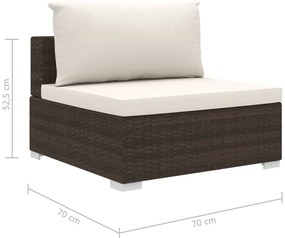 8 pcs conjunto lounge jardim c/ almofadões vime PE castanho