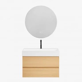 Conjunto De Móvel De Casa De Banho Suspenso Em Madeira E Folha De Freixo Com Lavatório Integrado Ona Madeira Natural & Redondo - Sklum