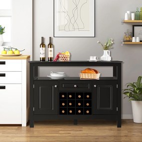 Armário de cozinha Despensa com suporte para garrafas de vinho com 2 armarios de jantar 117 x 40,5 x 82,5 cm Preto