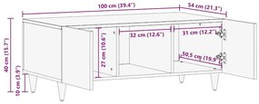 Mesa centro 100x54x40cm madeira mangueira maciça cinzento claro