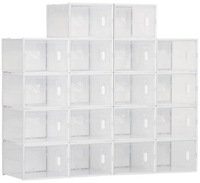 HOMCOM Armário Modular de Plástico Sapateira Modular com 18 Cubos Portas Magnéticas Organizador de Sapatos para Entrada Corredor Dormitório 28x36x21cm Transparente