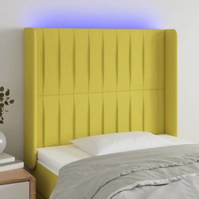 vidaXL Cabeceira de cama c/ luzes LED tecido 93x16x118/128 cm verde