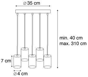 Candeeiro de suspensão moderno preto 35 cm 5 luzes - Facil Moderno