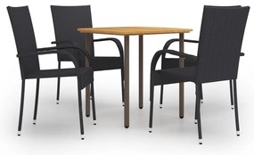 5 pcs conjunto de jantar para jardim vime PE preto