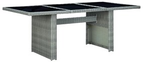 313311 vidaXL Mesa de jardim vime PE e vidro temperado cinzento-claro