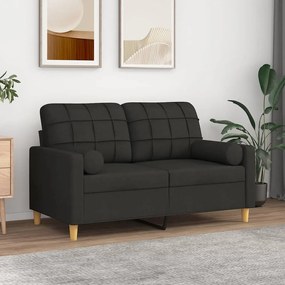 vidaXL Sofá 2 lugares + almofadas decorativas 120 cm tecido preto