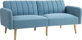HOMCOM Sofá Cama de 2 Lugares com Encosto Ajustável em 3 Posições Apoio para os Braços e Pés de Madeira 173x75x73 cm Azul Claro | Aosom Portugal