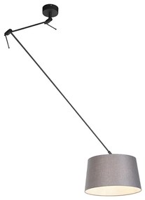 Candeeiro de suspensão preto com abajur em linho cinzento escuro 35 cm - Blitz Country / Rústico,Moderno