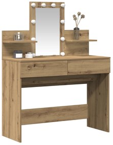 Mesa de Maquilhagem com LED Carvalho Artesanal 100x40x130 cm