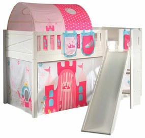 Conjunto cama Infantil SCOTT + escorrega + cortina de brincar PRINCESAS + Túnel + 3 bolsos de arrumação Branca