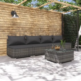 vidaXL 5 pcs conjunto lounge de jardim c/ almofadões vime PE cinzento