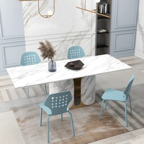 Conjunto de 4 cadeiras de jantar modernas em meta com costas ocas e pernas em metal Cadeira de hóspedes sem braços Azul