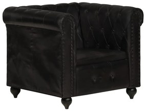 Poltrona chesterfield couro genuíno preto