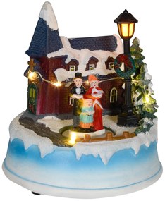 HOMCOM Aldeia de Natal com Luzes LED Cena de Natal com Coro Giratório Música para Decoração de Natal 13x13x15 cm Multicor