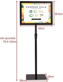 Expositor de menus Cartaz publicitário Sinalização Pavimento Apresentação A3 Suporte de cartaz informativo Suporte de cartaz metálico Altura ajustável