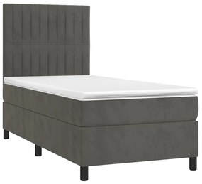 Cama box spring c/ colchão/LED 90x190 cm veludo cinzento-escuro