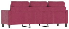Sofá de 3 lugares veludo 180 cm vermelho tinto