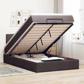 Cama otomana com colchão 120x200 cm tecido castanho escuro