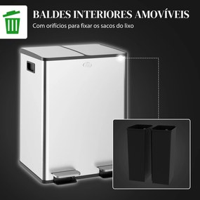 HOMCOM Balde de Lixo de Cozinha com 2 Compartimentos 2x20L Cubo de Lix