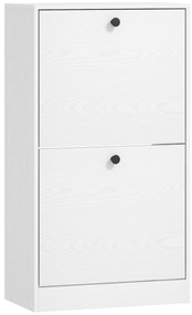 HOMCOM Sapateira Estreita Móvel Sapateira com 2 Gavetas Abatíveis e Prateleiras Ajustáveis para 8 Pares de Sapatos 47x26x85 cm Branco