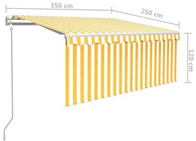 Toldo autom. c/ estore/LED/sensor vento 3,5x2,5m amarelo/branco