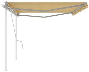 Toldo retrátil manual com postes 5x3,5 m amarelo e branco