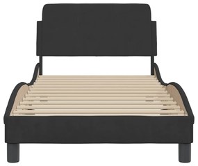 Estrutura cama c/ cabeceira sem colchão veludo 90x190 cm preto
