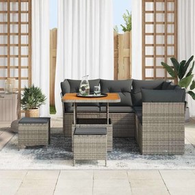 Conjunto de Sofá de Jardim de 8 Peças com Almofadas Cinza em Rattan de