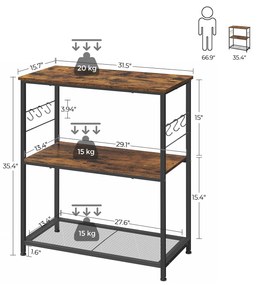 Armario de cozinha de estilo industrial com ganchos 80 x 40 x 90 cm Castanho Vintage-preto