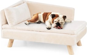 Cama elevada para animais de estimação 81 x 51 x 47 cm  com almofada e travesseiro removíveis, pernas de madeira e encosto alto
