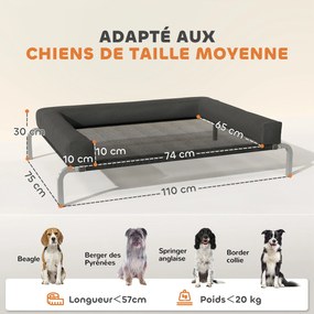 Cama elevada refrescante para cães, cama portátil para cães para uso interior e exterior, 110 x 75 x 30 cm, preta