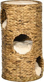 PawHut Toca para gatos com 3 níveis, 3 entradas, design boho, incl. almofada, 40 cm x 40 cm x 73 cm, Marrom claro + Creme | Aosom Portugal