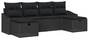 Conjunto de Sofá de Jardim de 6 peças com Almofadas Pretas de Rattan P