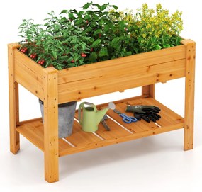 Canteiro elevado de madeira com prateleira e furos de drenagem Canteiro elevado para jardim Plantador natural