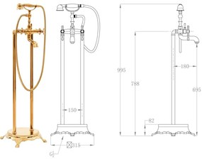 Torneira de pé para banheira aço inoxidável 99,5 cm dourado