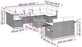 10 pcs conjunto sofás de jardim c/ almofadões vime PE preto