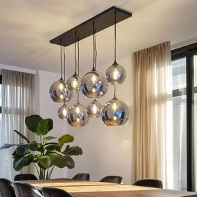 Candeeiro de suspensão Art Deco preto com vidro fumê 8 luzes - Sandra