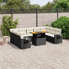 vidaXL 10 pcs conjunto sofás de jardim c/ almofadões vime PE preto