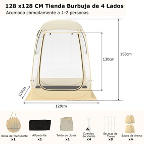 Tenda desportiva para 1-2 pessoas 128 x 128 x 158 cm Tenda Pop-Up instantânea à prova de intempéries portátil dobrável à prova de intempéries com saco