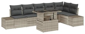 Conjunto de Sofá de Jardim com 7 Peças e Almofadas Cinza Claro em Ratt