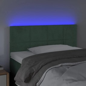 Cabeceira de cama c/ luzes LED veludo 80x5x78/88cm verde-escuro